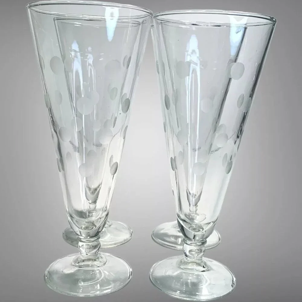 Vintage Mountaineer Etched Crystal Pilsner Glasses Set Of 4 Coin Dot Design Eleg - Picture 6 of 7